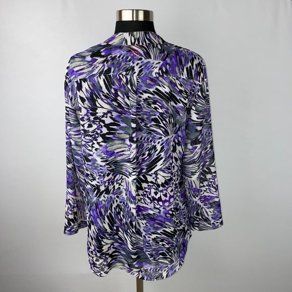 Sunny Leigh Popover Top Abstract Feathery Print Top M - Picture 3 of 5